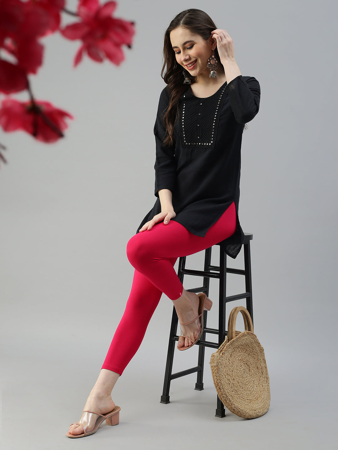 Buy online Red Solid Ankle Length Leggings from Capris & Leggings for Women  by De Moza for ₹359 at 35% off | 2024 Limeroad.com